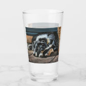Sleepy Border Collie Glass Cup Glas (Achterkant)