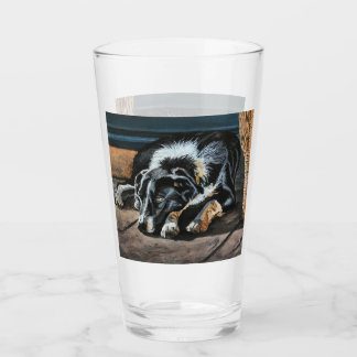 Sleepy Border Collie Glass Cup Glas