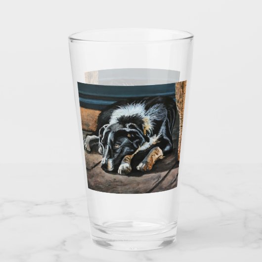 Sleepy Border Collie Glass Cup Glas (Voorkant)