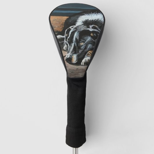 Sleepy Border Collie Golf Driver Hoesje Golfheadcover (Voorkant)