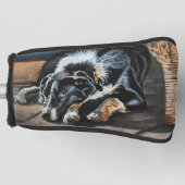 Sleepy Border Collie Golf Putter Hoesje Golfheadcover (Voorkant)
