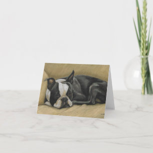 Sleepy Boston Terrier Dog Art Note Kaart