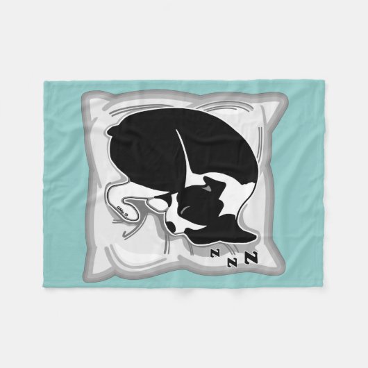 Sleepy Boston Terrier Fleece Blanket (Voorkant (Horizontaal))
