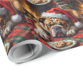 Sleepy Bulldog Dog Fast Asleep Santa Hat Christmas Cadeaupapier (Rol Hoek)