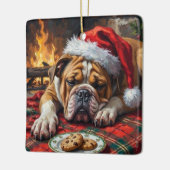 Sleepy Bulldog Dog Fast Asleep Santa Hat Christmas Keramisch Ornament (Links)