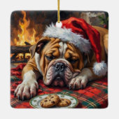 Sleepy Bulldog Dog Fast Asleep Santa Hat Christmas Keramisch Ornament (Achterkant)