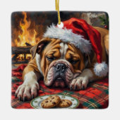 Sleepy Bulldog Dog Fast Asleep Santa Hat Christmas Keramisch Ornament (Voorkant)