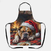 Sleepy Bulldog Dog Fast Asleep Santa Hat Christmas Schort (Voorkant)