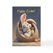 Sleepy Bunny in Easter Egg Basket Happy Easter