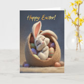 Sleepy Bunny in Easter Egg Basket Happy Easter Kaart (Gele Bloem)