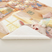 "Sleepy Bunny Kids Blanket – Cozy Repeated Rabbit Sherpa Deken (3/4)