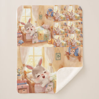 "Sleepy Bunny Kids Blanket – Cozy Repeated Rabbit  Sherpa Deken