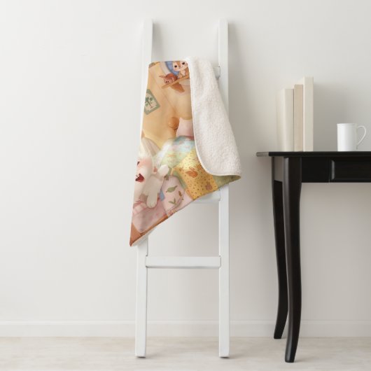 "Sleepy Bunny Kids Blanket – Cozy Repeated Rabbit  Sherpa Deken (In situ)