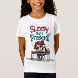 Sleepy But Present | Funny Back to School Girl Tee T-shirt