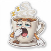 Sleepy Cartoon Coffee Cup Custom-Cut Vinyl Sticker (Voorkant)