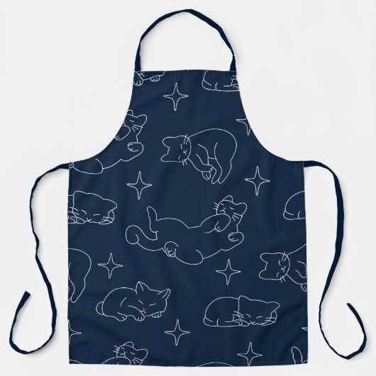 Sleepy Cat Apron – Whimsical Cat Pattern Schort (Voorkant)