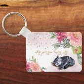 Sleepy Cat Cute Oranje Kitten Girl Pet Lover Sleutelhanger (Achterkant)