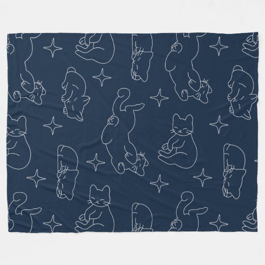 Sleepy Cat Fleece Blanket – Cozy Cat Pattern (Voorkant (Horizontaal))