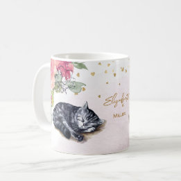 Sleepy Cat Illustratie Goud Glitter Meisje Aangepa Koffiemok