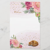 Sleepy Cat Illustratie Meisje Notities Briefpapier (Voorkant)