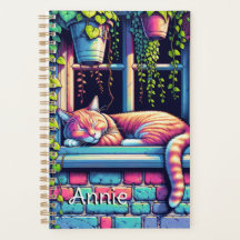 Sleepy Cat in Window Sill AI Art Gepersonaliseerd