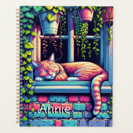 Sleepy Cat in Window Sill AI Art Gepersonaliseerd Planner