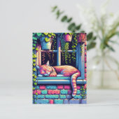 Sleepy Cat in Window Sill Air Art Briefkaart (Staand voorkant)