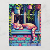 Sleepy Cat in Window Sill Air Art Briefkaart (Voorkant)
