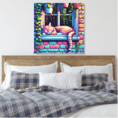 Sleepy Cat in Window Sill Air Art Canvas Afdruk (Insitu (Slaapkamer))