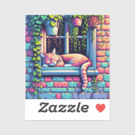 Sleepy Cat in Window Sill Air Art Sticker
