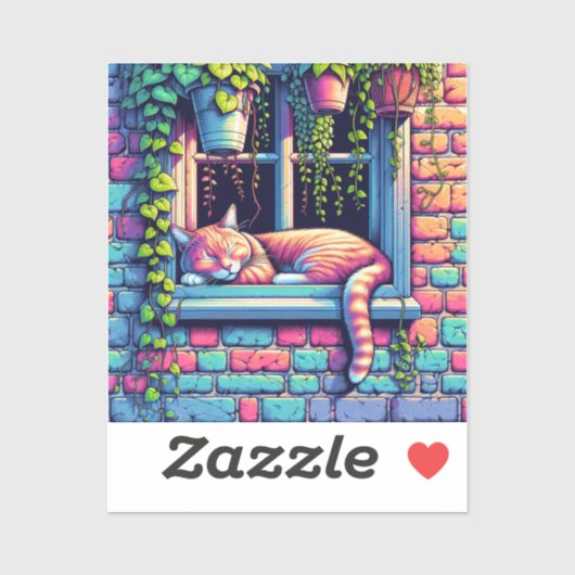 Sleepy Cat in Window Sill Air Art Sticker (Vel)