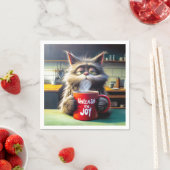 Sleepy Cat met leuke tekst op een rode koffie Mok Servet (Insitu)