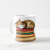 Sleepy Cat Napping On Coffee Funny Personalized Koffiemok (Voorkant links)