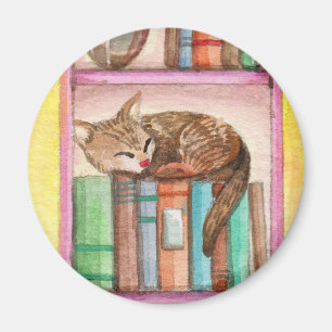 Sleepy Cat op boekenplank Magneet