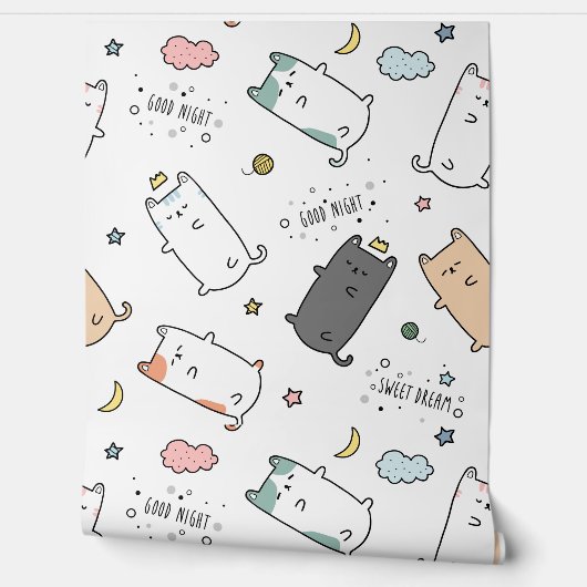 Sleepy Cat pattern for Your Kid Room Behang (Afrollen)