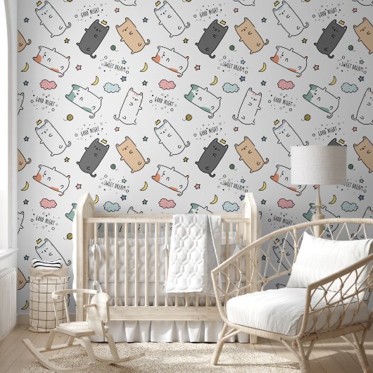 Sleepy Cat pattern for Your Kid Room Behang (Kinderen)