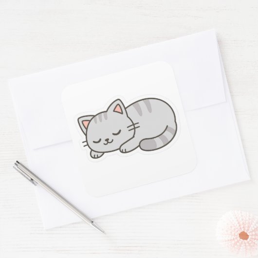 Sleepy Cat PNG Sticker – Cute Transparent Cat (Envelop)