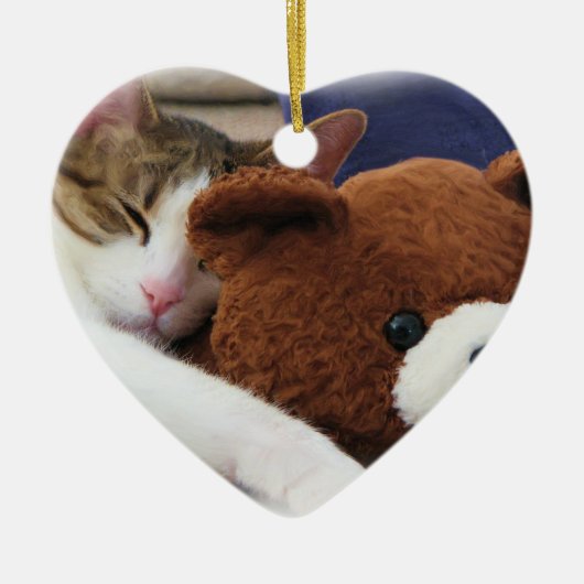 Sleepy Cat Teddy Bear Keramisch Ornament (Voorkant)