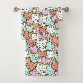 Sleepy Cats Patroon aangepaste naam handdoek set