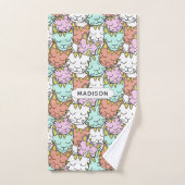 Sleepy Cats Patroon aangepaste naam handdoek set (Handdoek)