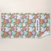 Sleepy Cats Patroon aangepaste naam strand handdoe Strandlaken (Voorkant)