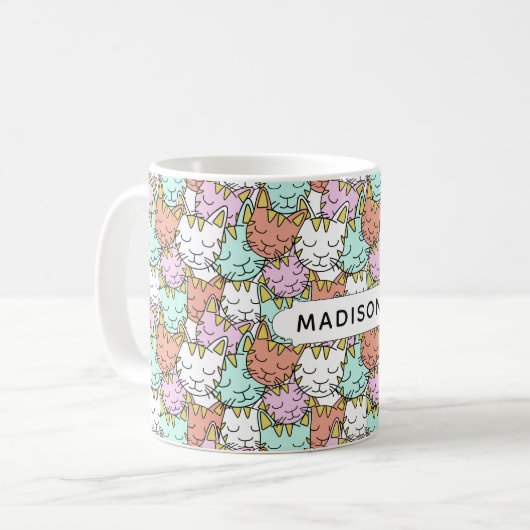 Sleepy Cats Pattern aangepaste naam mokken (Voorkant links)