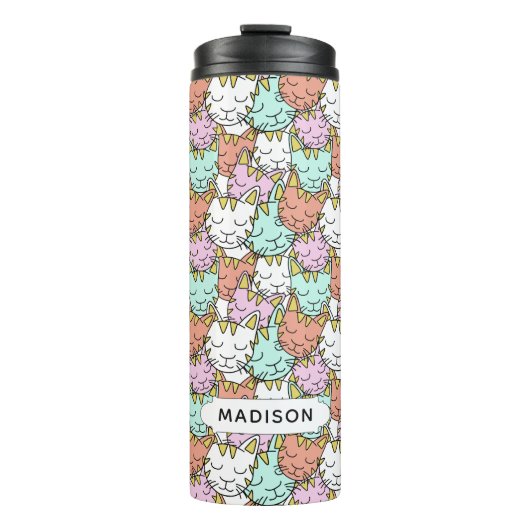 Sleepy Cats Pattern, aangepaste naam tumbler Thermosbeker (Voorkant)