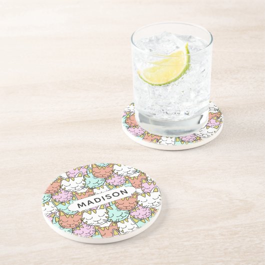 Sleepy Cats Pattern, aangepaste naam zandsteen ond Zandsteen Onderzetter (Zijkant)