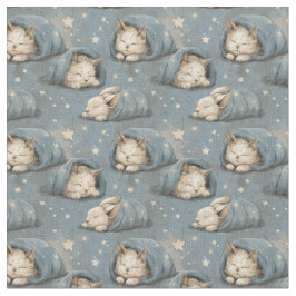 Sleepy Cats Under Starry Sky Cozy Blue Pattern Stof