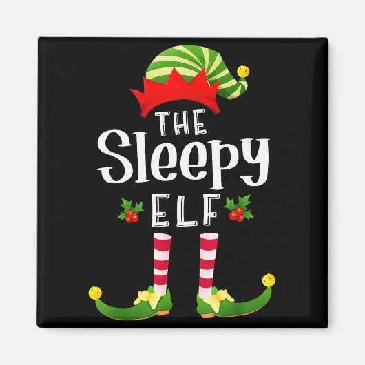 Sleepy Christmas Elf Matching Pajama X-mas Party  Magneet (Voorkant)