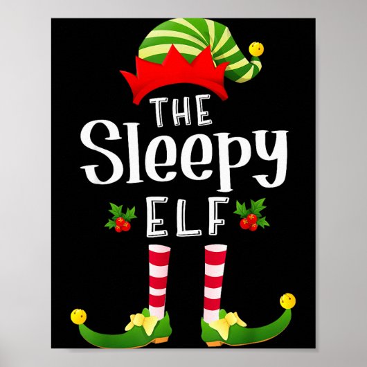 Sleepy Christmas Elf Matching Pajama X-mas Party Poster (Voorkant)