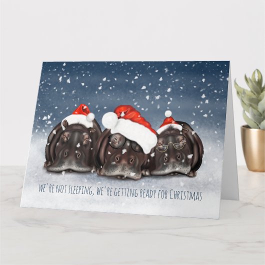 Sleepy Christmas Hippo Trio Christmas Kaart (Kleine Plant)