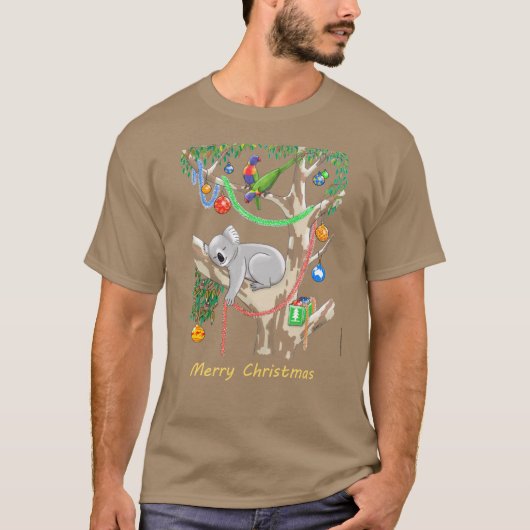 Sleepy Christmas Koala and Lorikeets T-shirt (Voorkant)