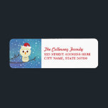 Sleepy Christmas Owl Holiday Return Adres Labels<br><div class="desc">Schattigee uiltje in een kerstmuts,  met een waterverf blauwe aqua achtergrond. Eenvoudig aan te passen met uw eigen tekst. De tekstkleur kan worden veranderd,  indien gewenst.</div>